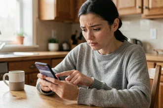 Femme tenant un smartphone Android et cherchant le presse-papier dans les paramètres de son téléphone