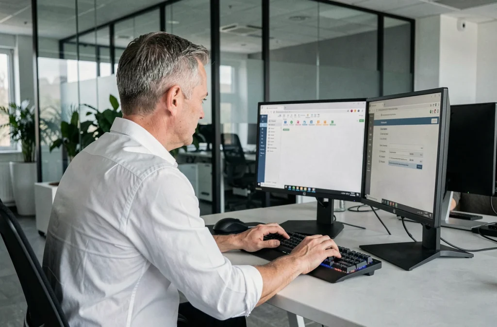 Un professionnel francophone corrigeant un document en français grâce à l'extension LanguageTool installée sur son navigateur au bureau